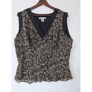 Vintage Nine West Babydoll Silk‎ Geometric Tank Top Size XL Black Brown Boho Y2K